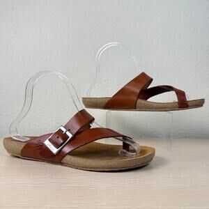 Yokono Brown Leather Toe Loop Slide Sandal Boho Gorpcore Granola Girl Hippie 7.5